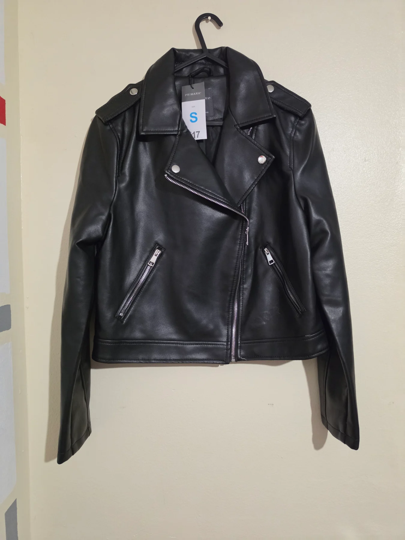 R. Womens size small Primark black leather look jacket, NWT