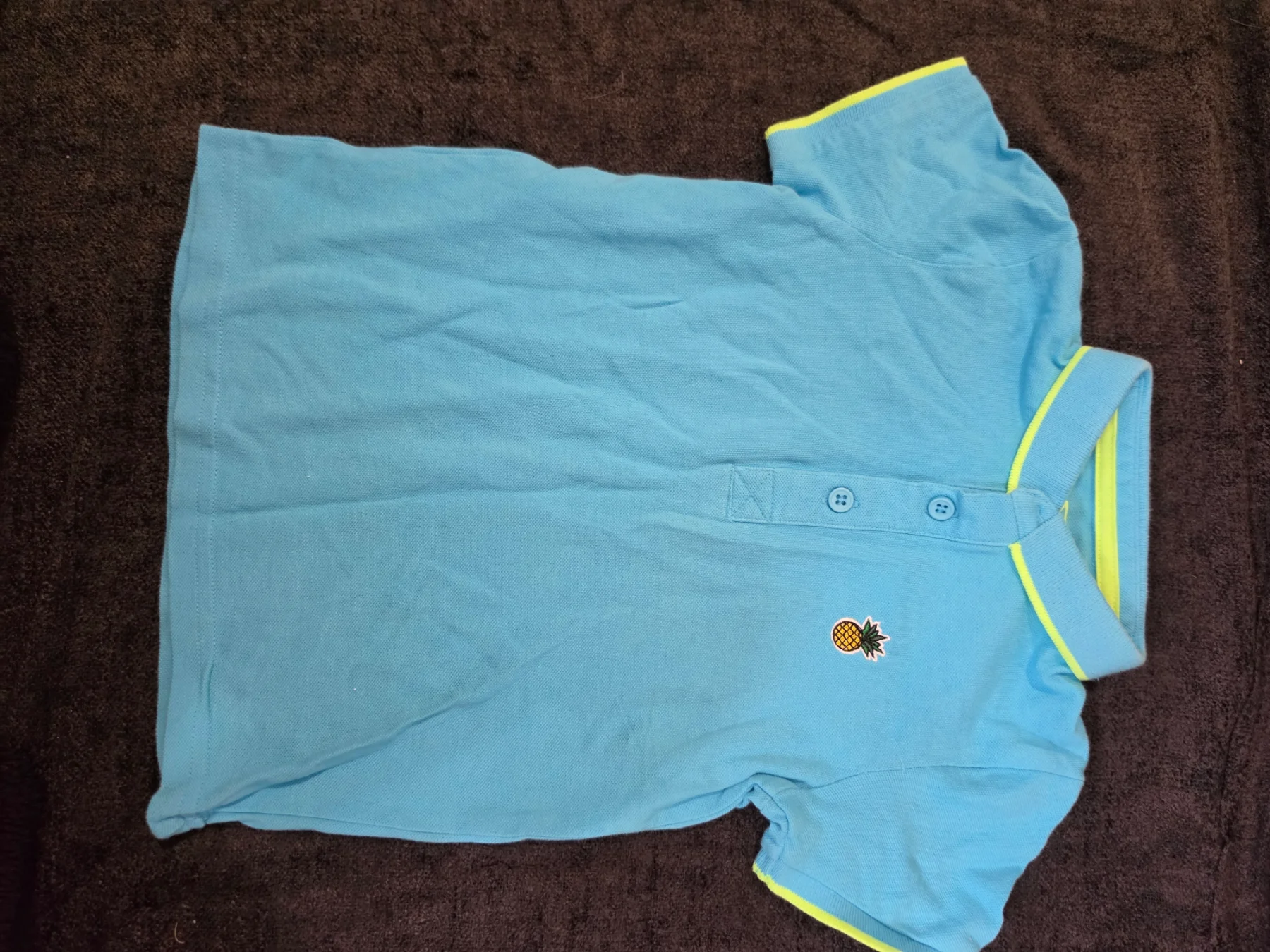 Boys age 5 Matalan blue short sleeved poloneck tshirt, embroided pineapple VGC