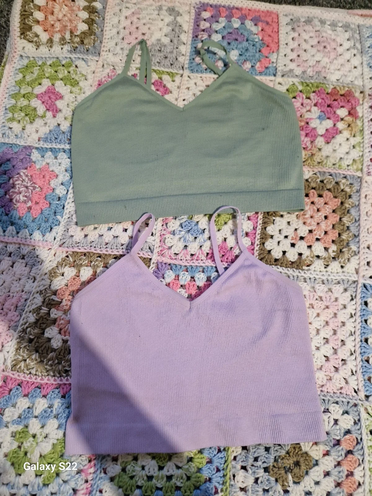 3. Womens size XS Primark 2 pack ribbed crop top, purple & green, GC (See description)