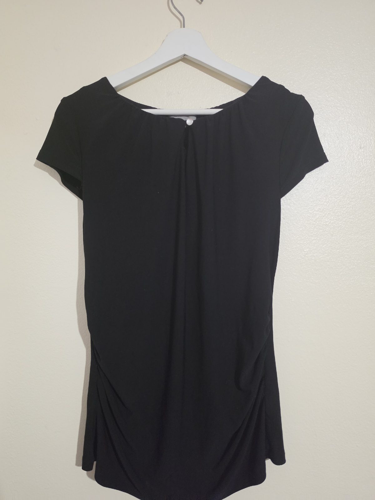 15. Womens size 14 Per Una black short sleeved stretchy ruched top, VGC