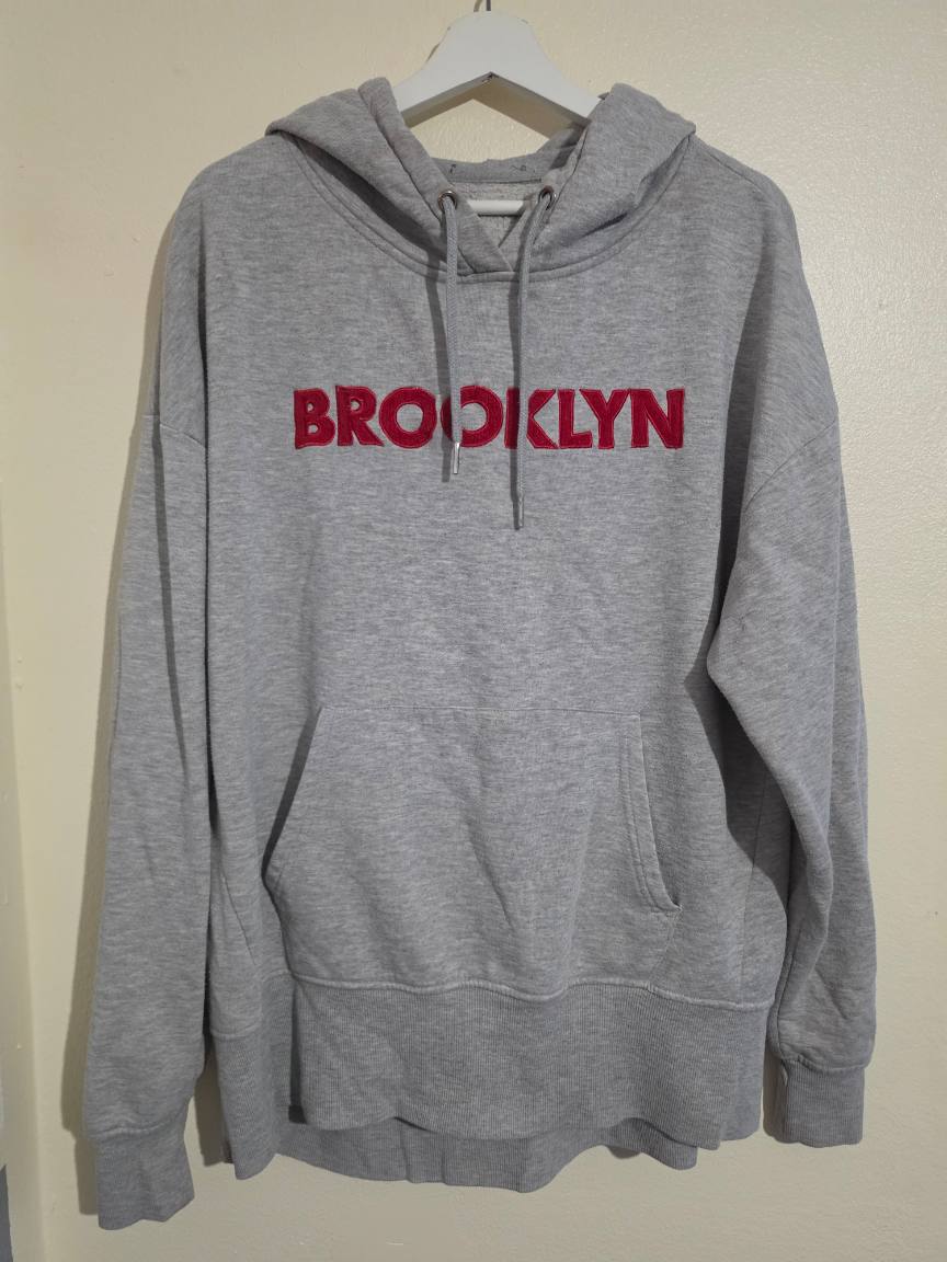 Womens size 14 Primark light grey hooded jumper, red Brooklyn logo, GC