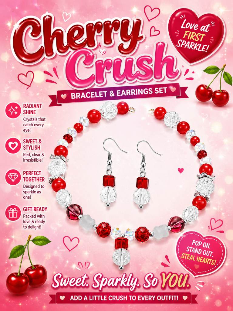 Cherry Crush - Bracelet & Earrings Set