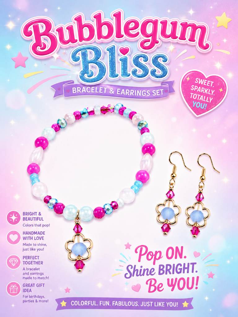 Bubblegum Bliss - Bracelet and Earrings Set