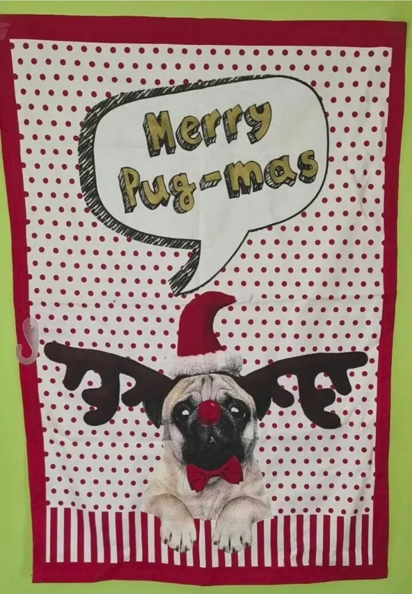 Brand New 'Merry Pug-Mas' Christmas Tea Towel Gift