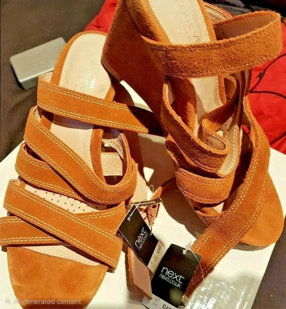 BNWT Next Ladies Suede Wedge Sandals Size 4