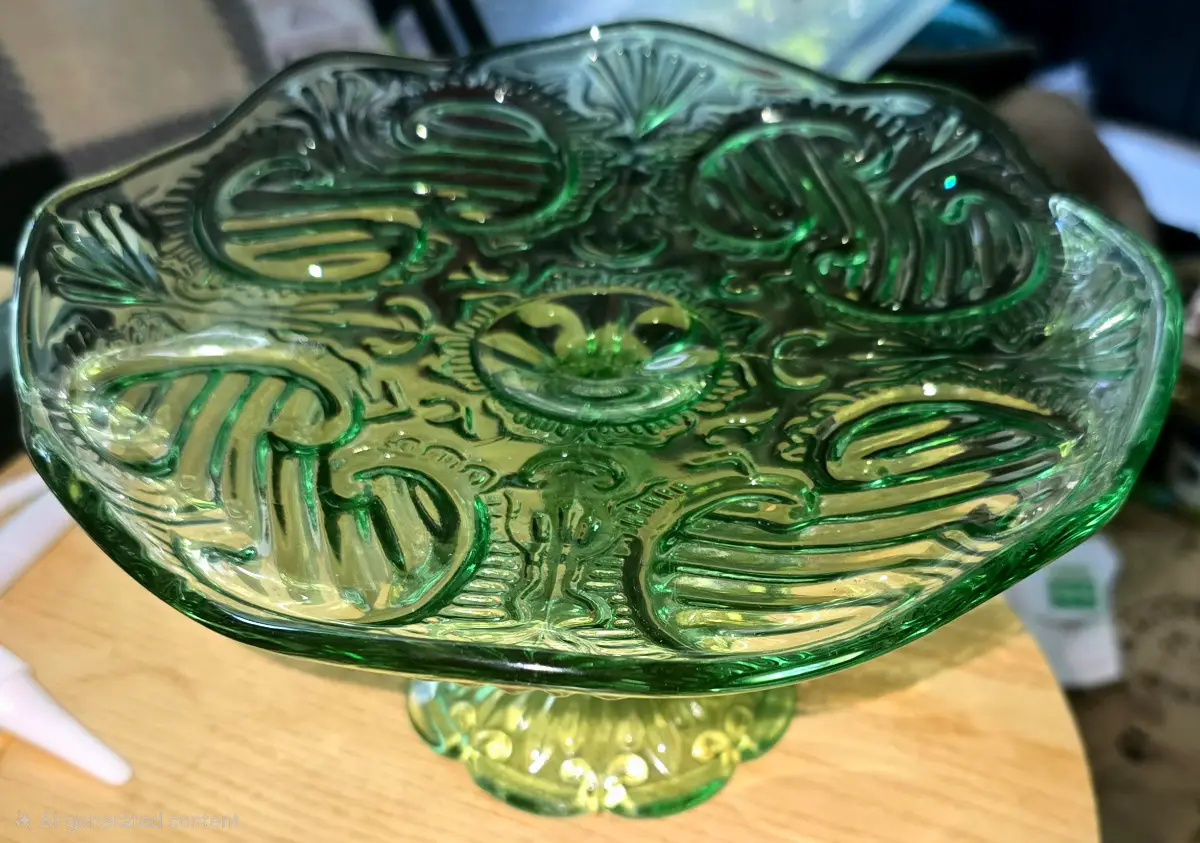 Vintage Green Embossed Decorative Glass Cake Stand
