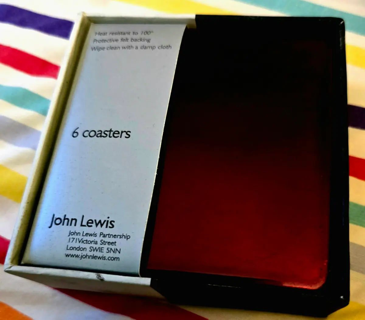 BNIB John Lewis set of 6 shiny lacquered acrylic coaster in a deep red