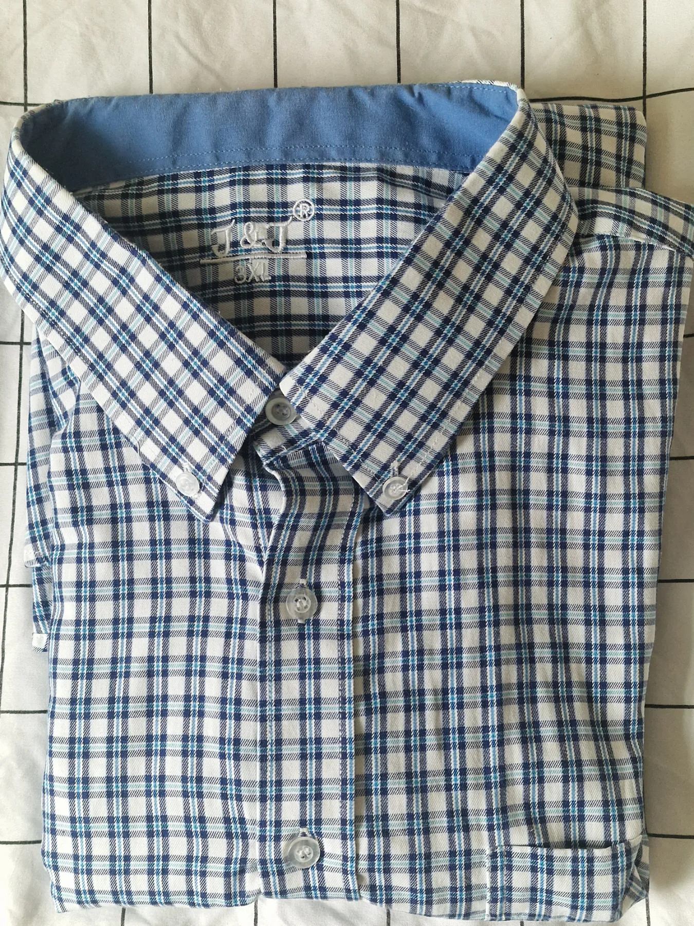 Men's Blue and White Check Shirt