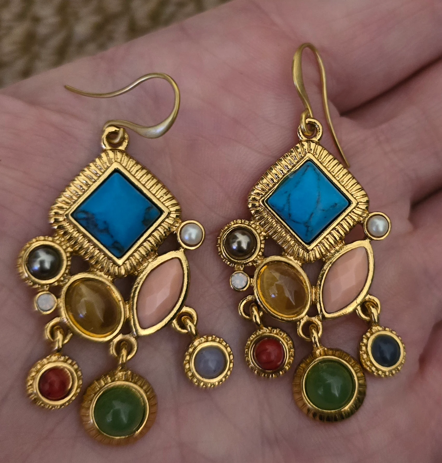 Gold Plated Multi Gem Earrings.