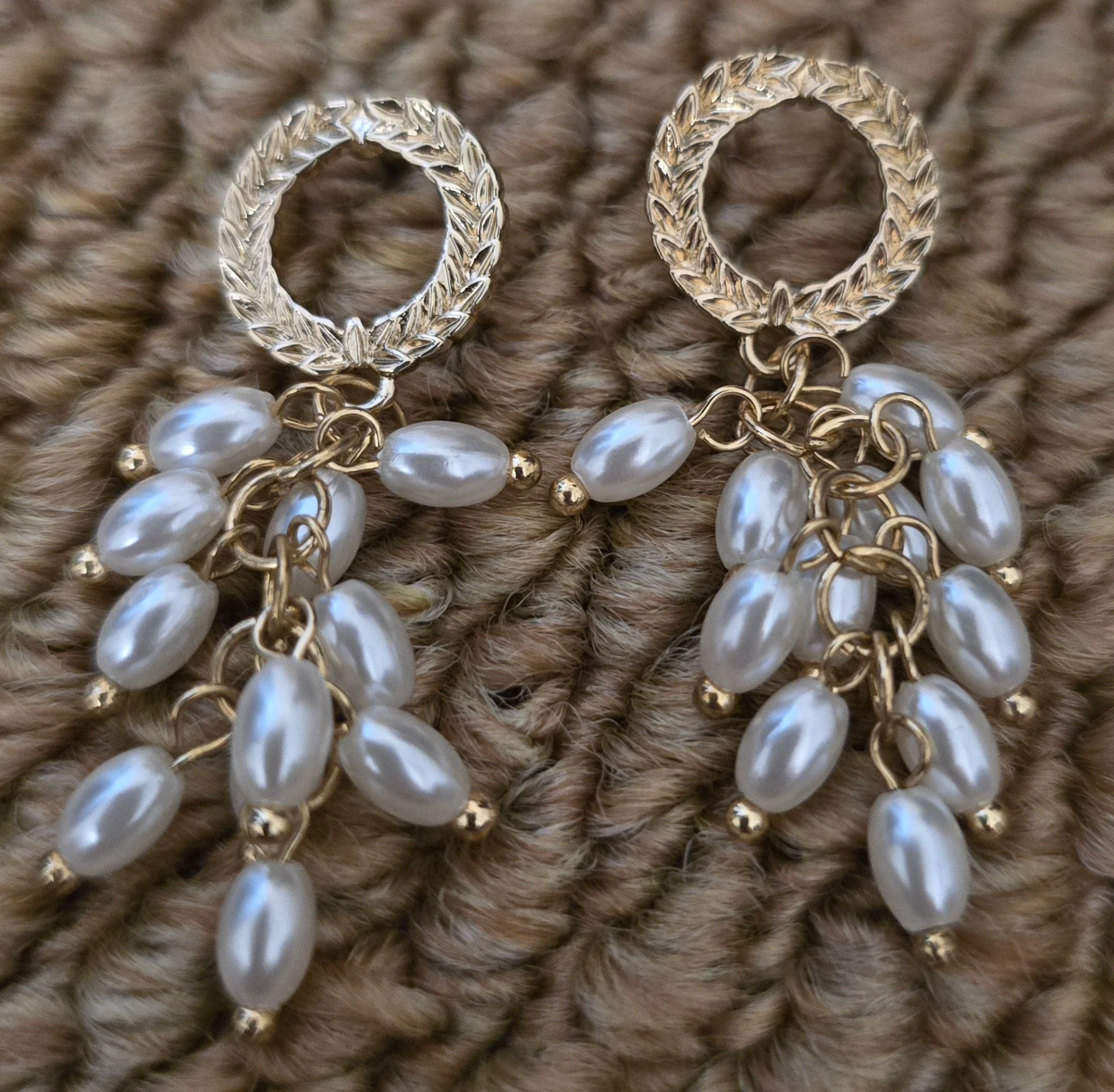 Stunning Gold Tone Earrings with Pearl Detail
