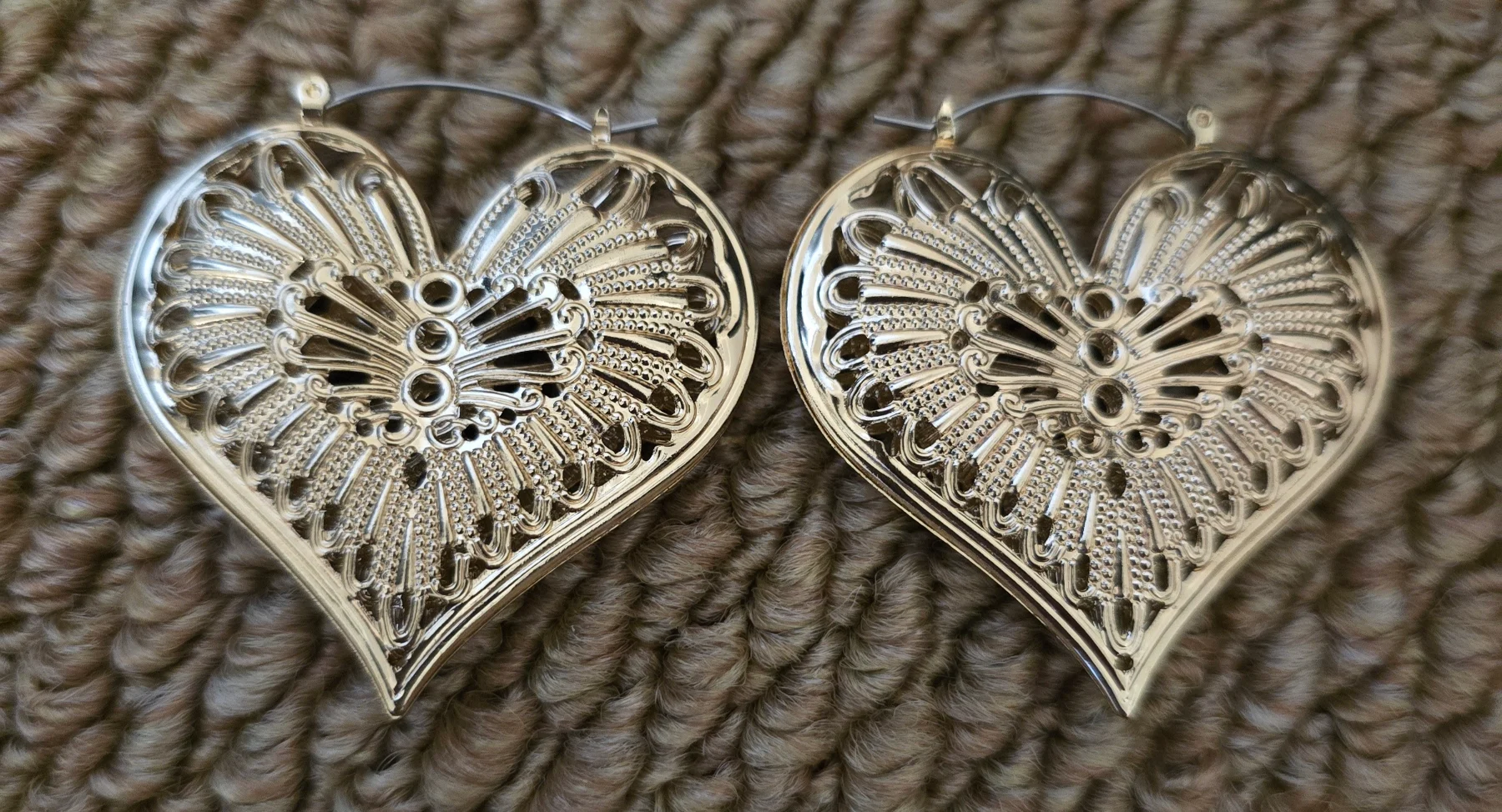 Gold Tone Heart Creole Design Earrings.