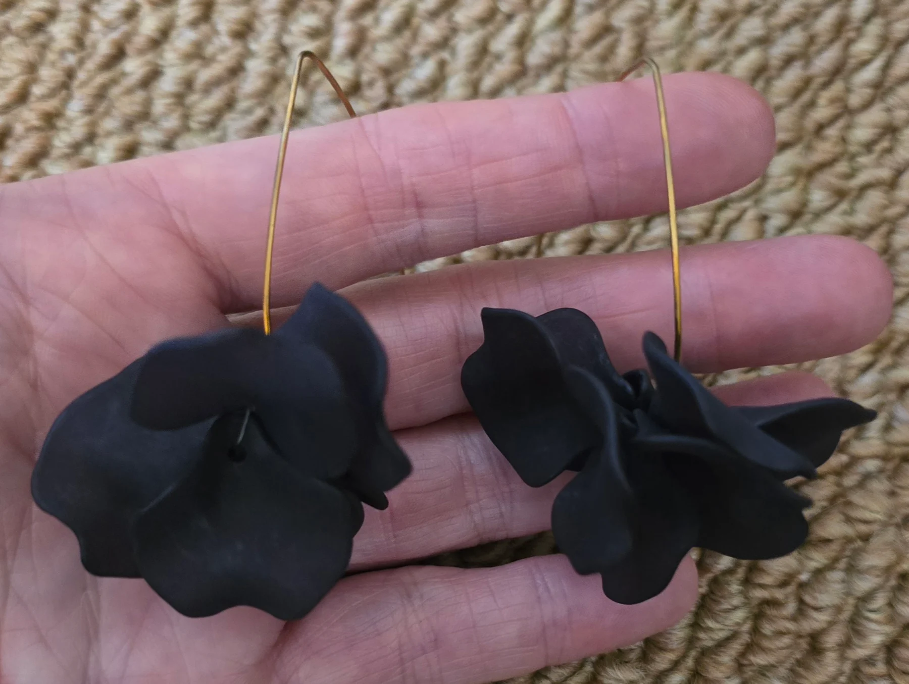 Petal Design Gold & Black Tone Earrings.