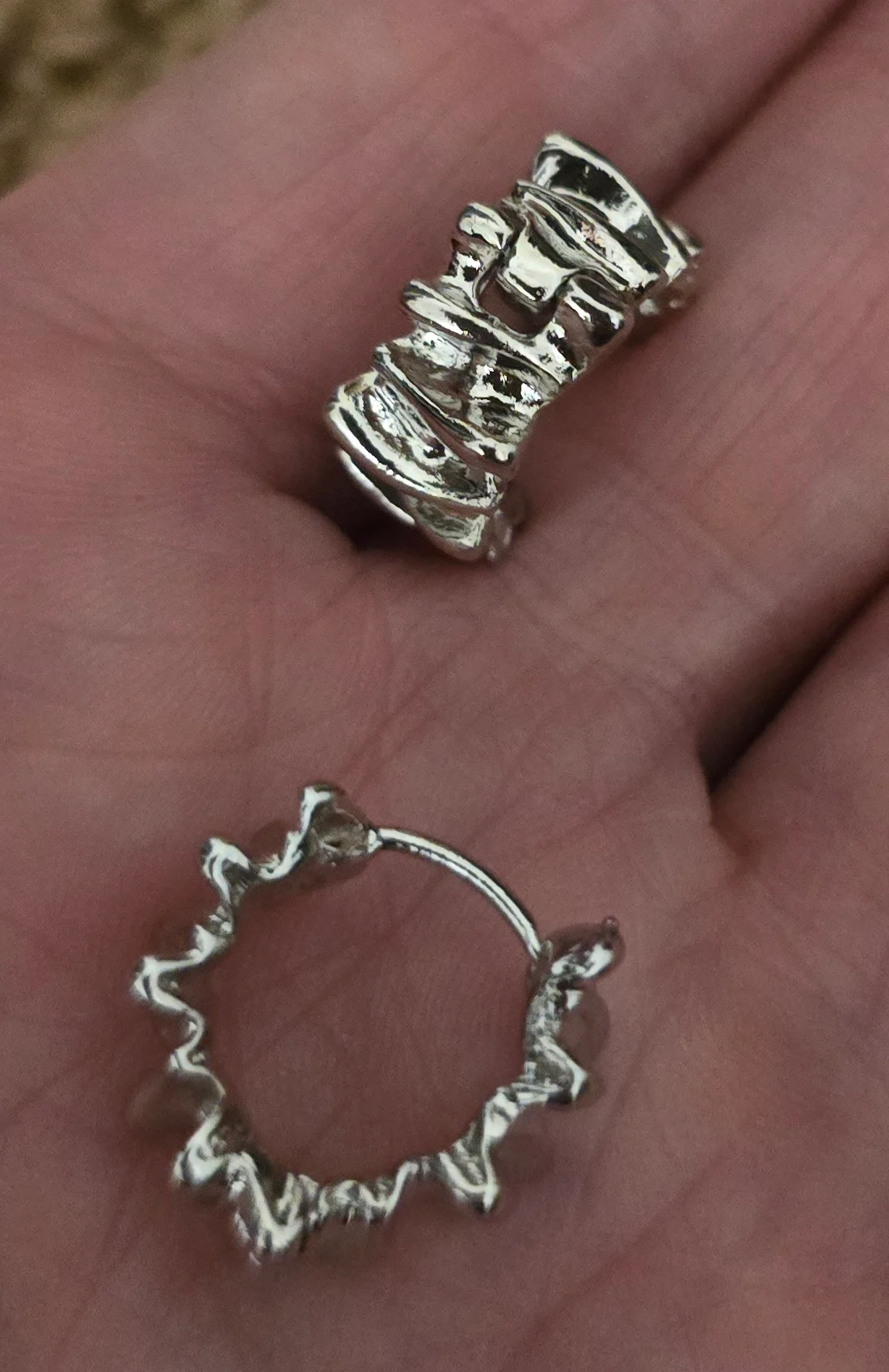 Stainless Steel Huggie Design Rippled Earrings.