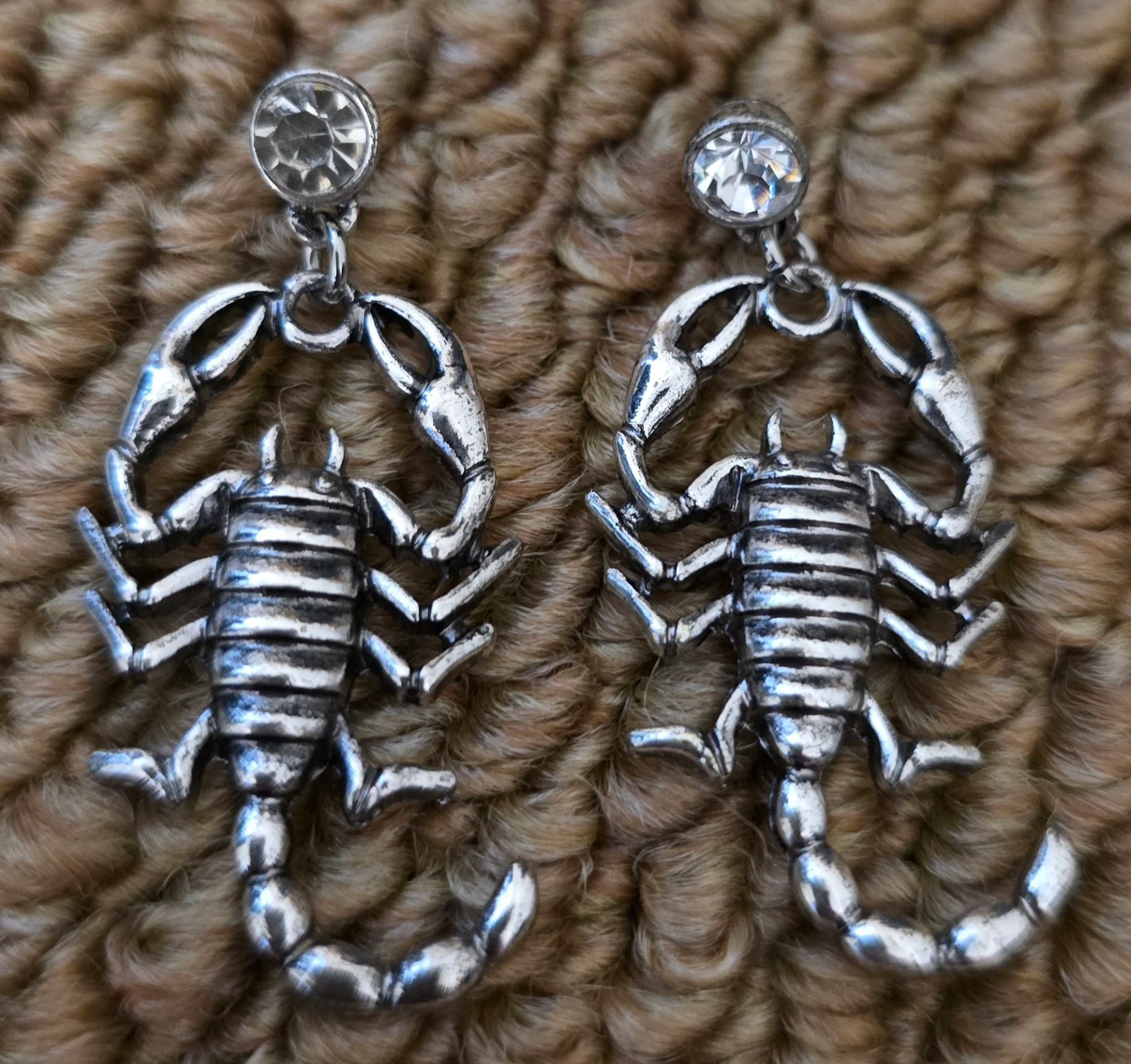 Silver Tone Scorpian Design Earrings with Diamonte Detail.