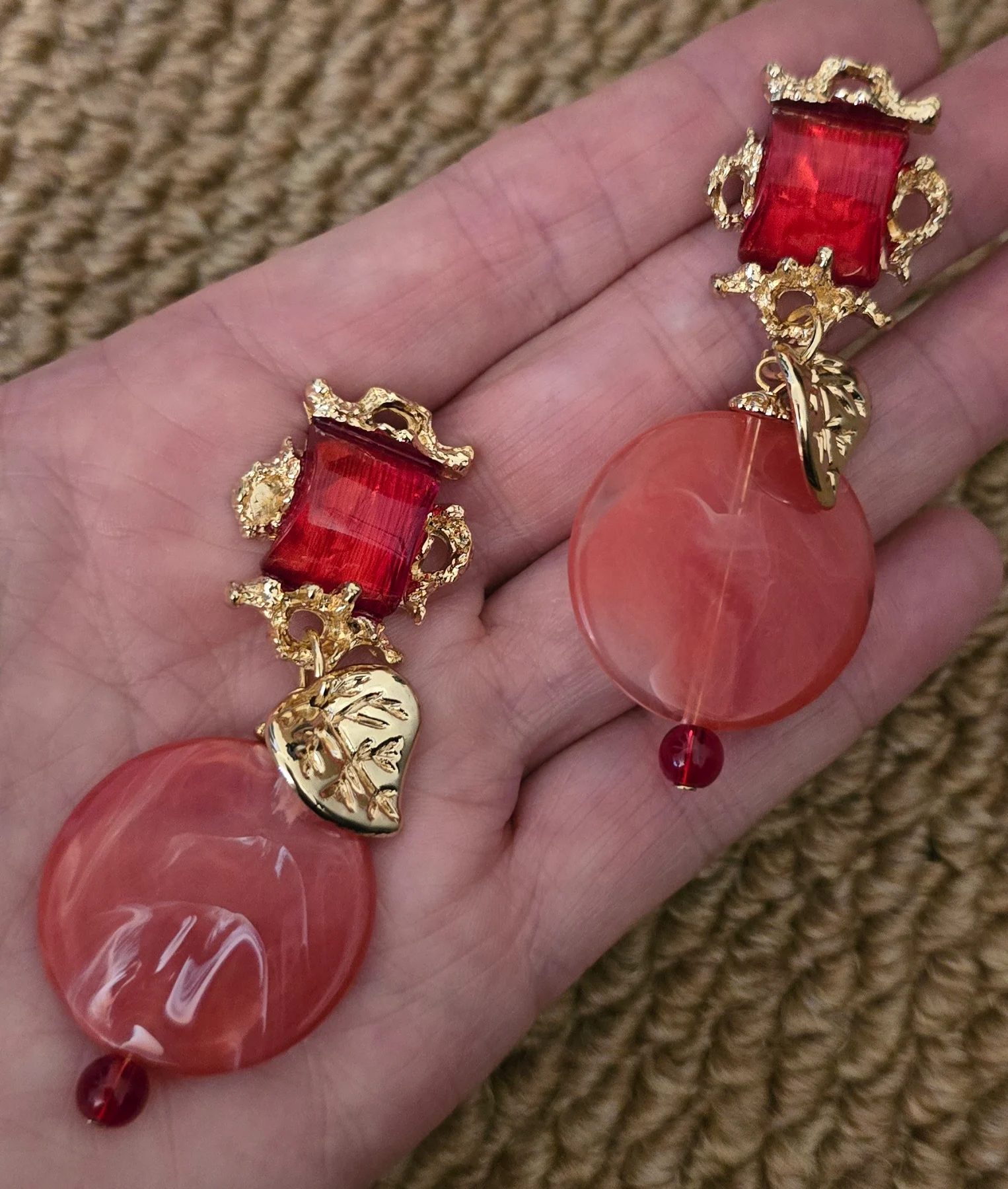 Red & Gold Gem Detail Earrings.