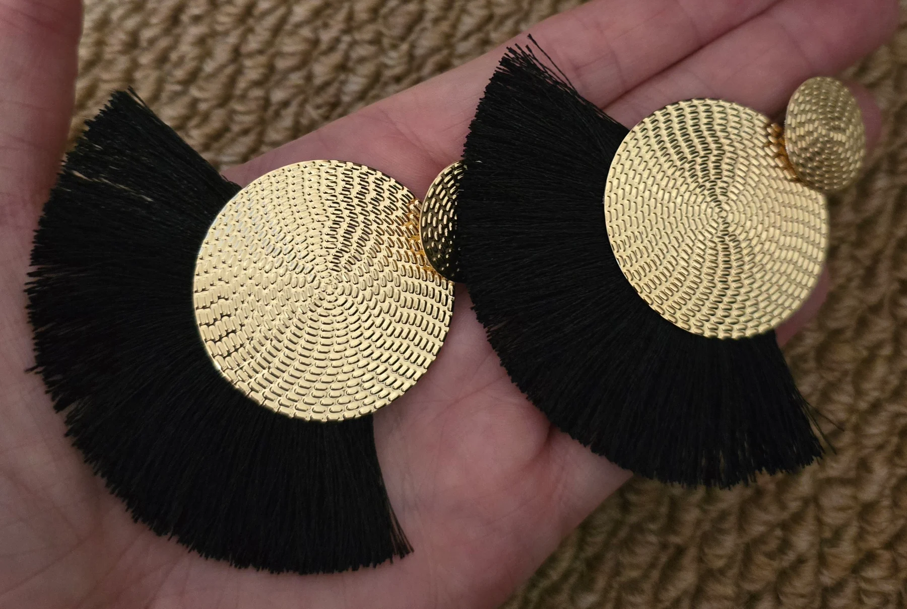 Gold & Black Tassel Earrings.