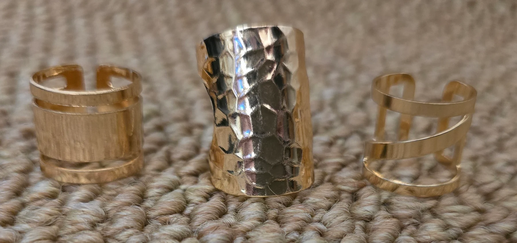 Set of 3 Gold Tone Stainless Steel Adjustable Rings.
