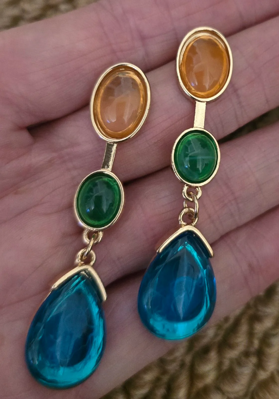 Gorgeous Gold Tone Multi Gem Earrings.