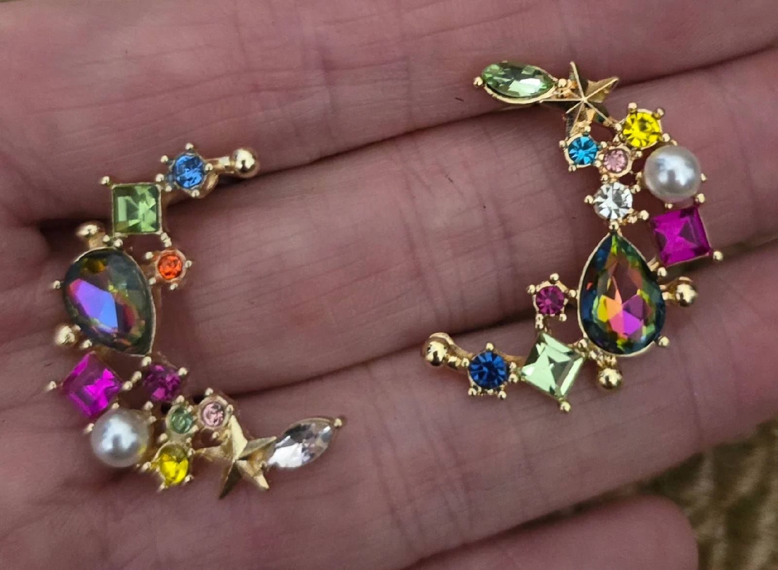 Gorgeous Half Moon Style Multi Gem Earrings