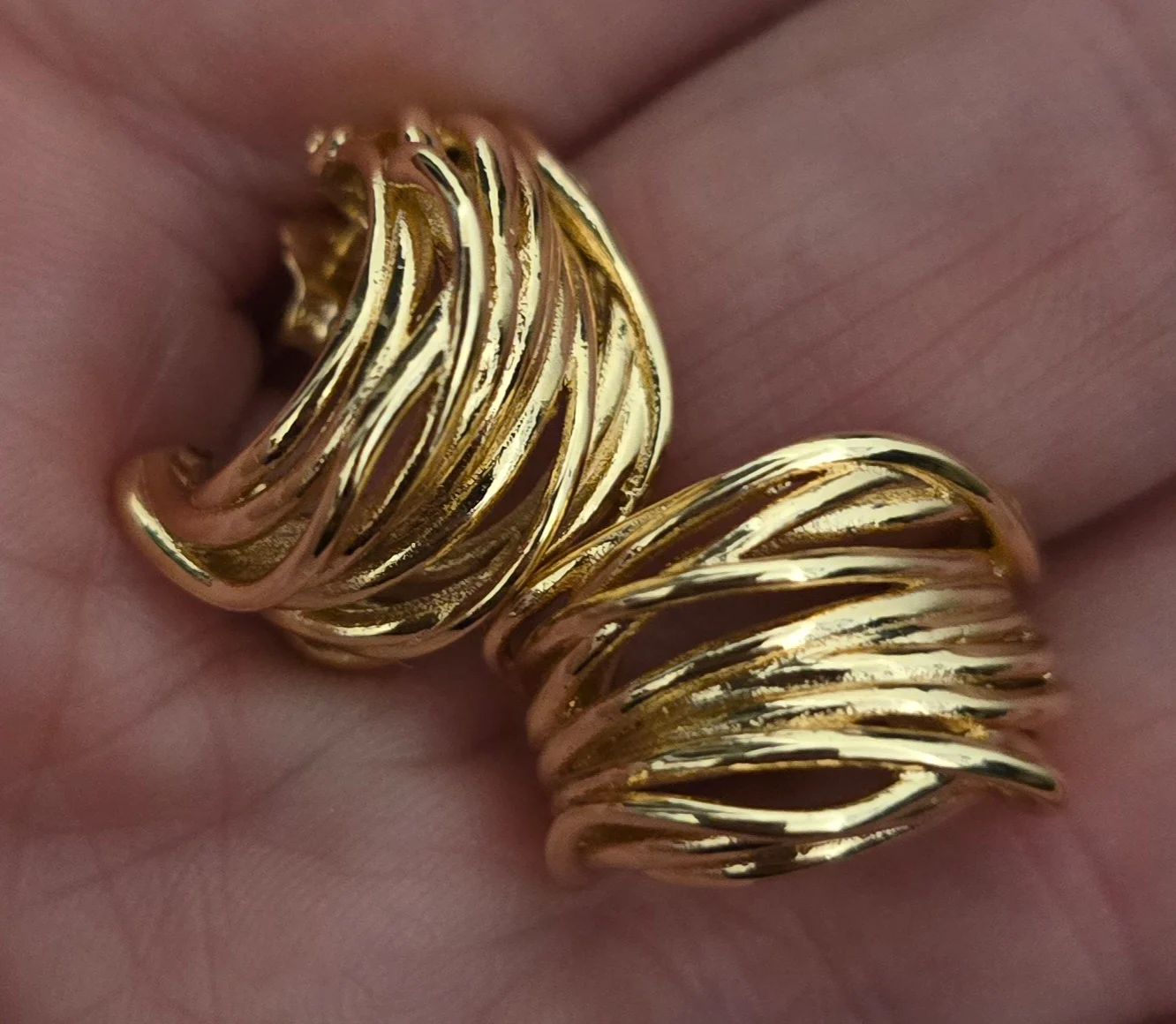 Gold Plated Layered Hoop Design Gold Tone Earrings.