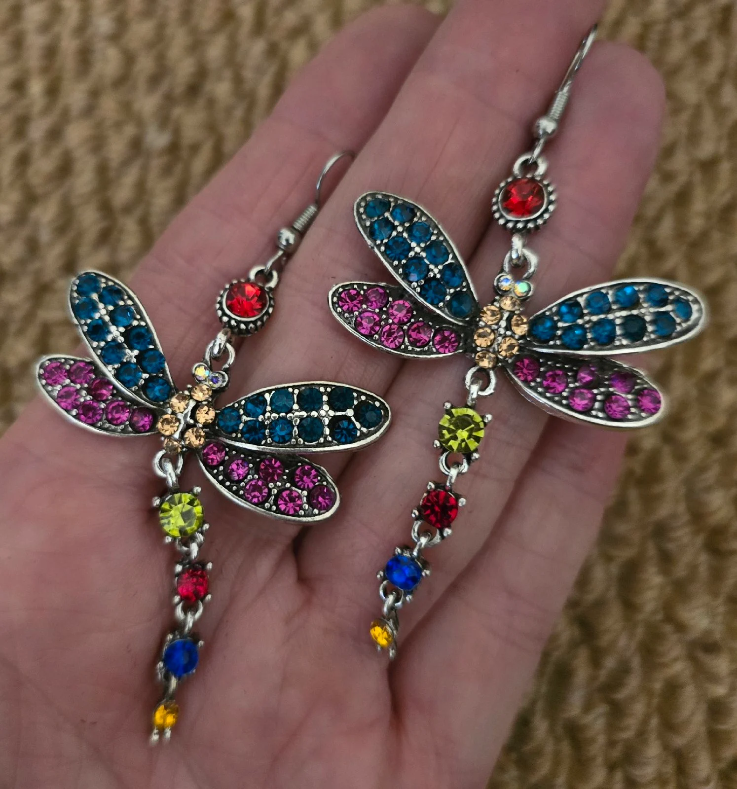 Multi Gem Dragonfly Design Earrings