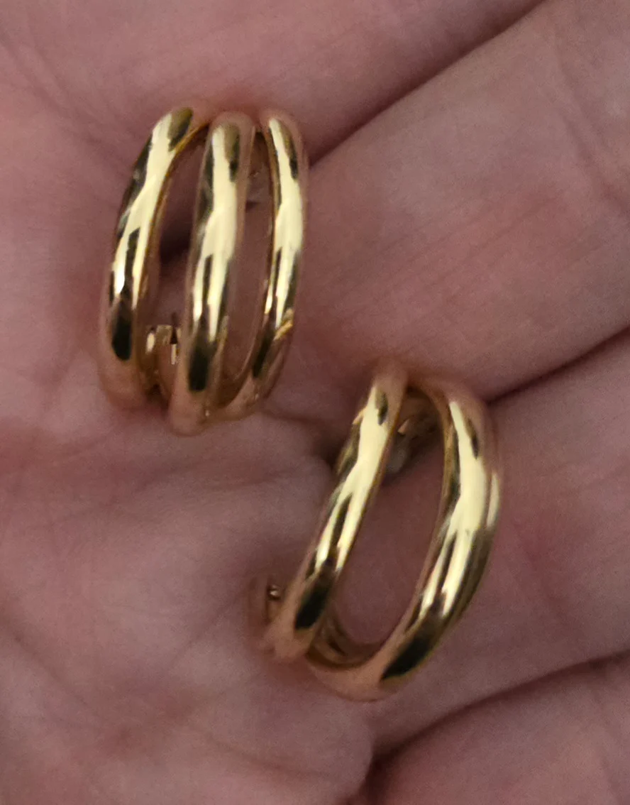 Gold Plated Triple Layered Hoop Earrings in Gold Tone.
