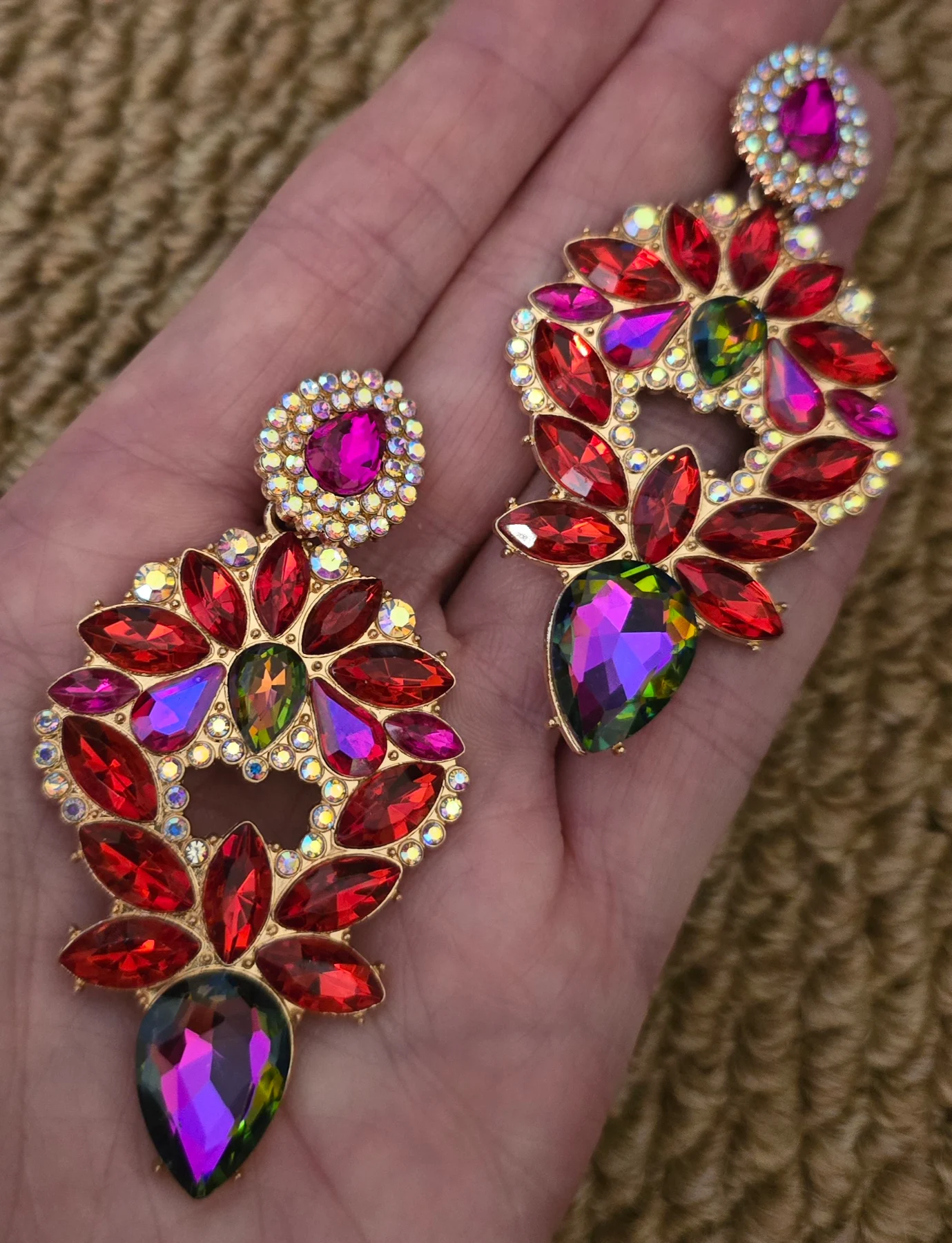 Red & Gold Tones Gorgeous Statement Earrings.