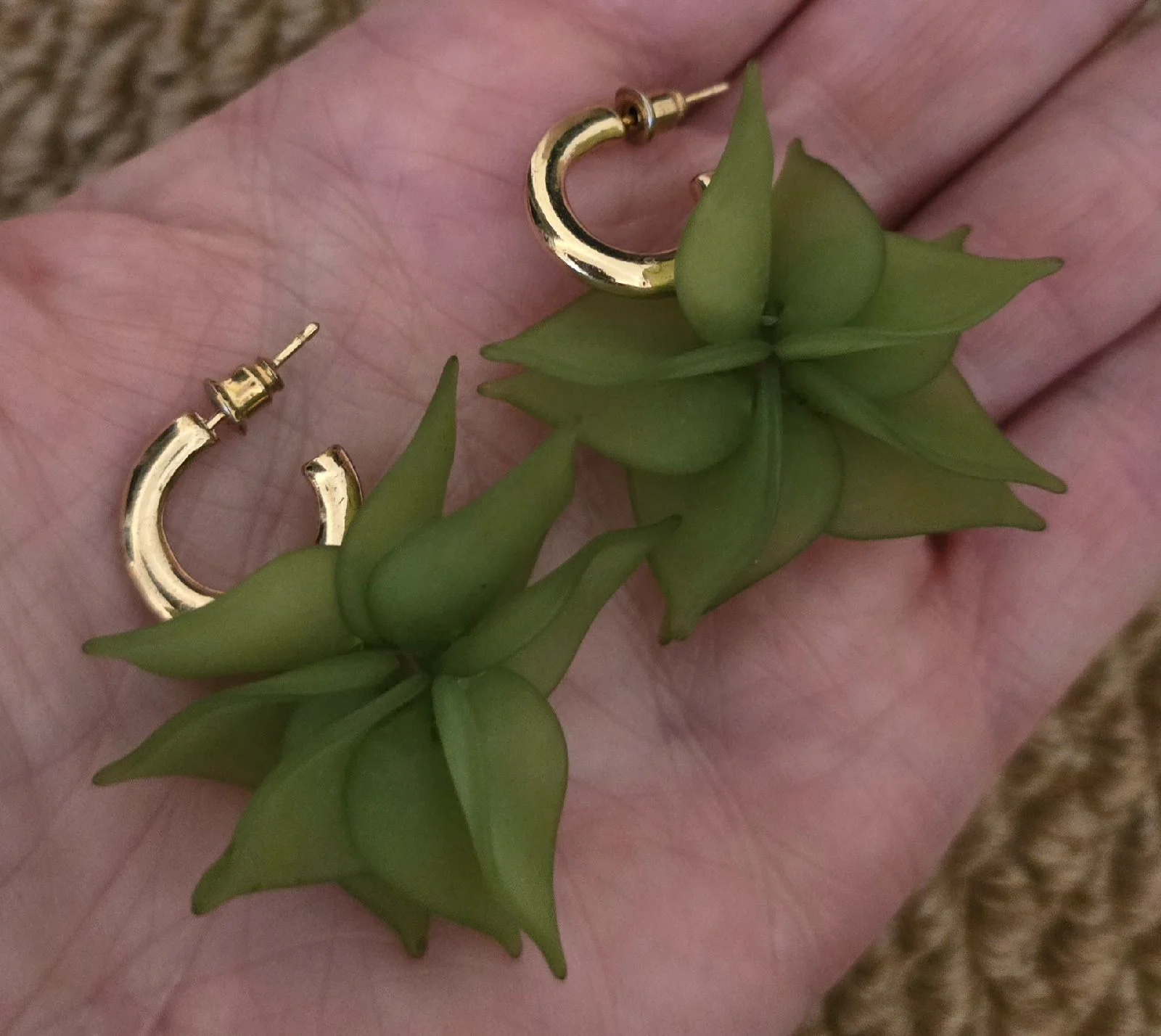 Green & Gold Petal Design Hoop Earrings
