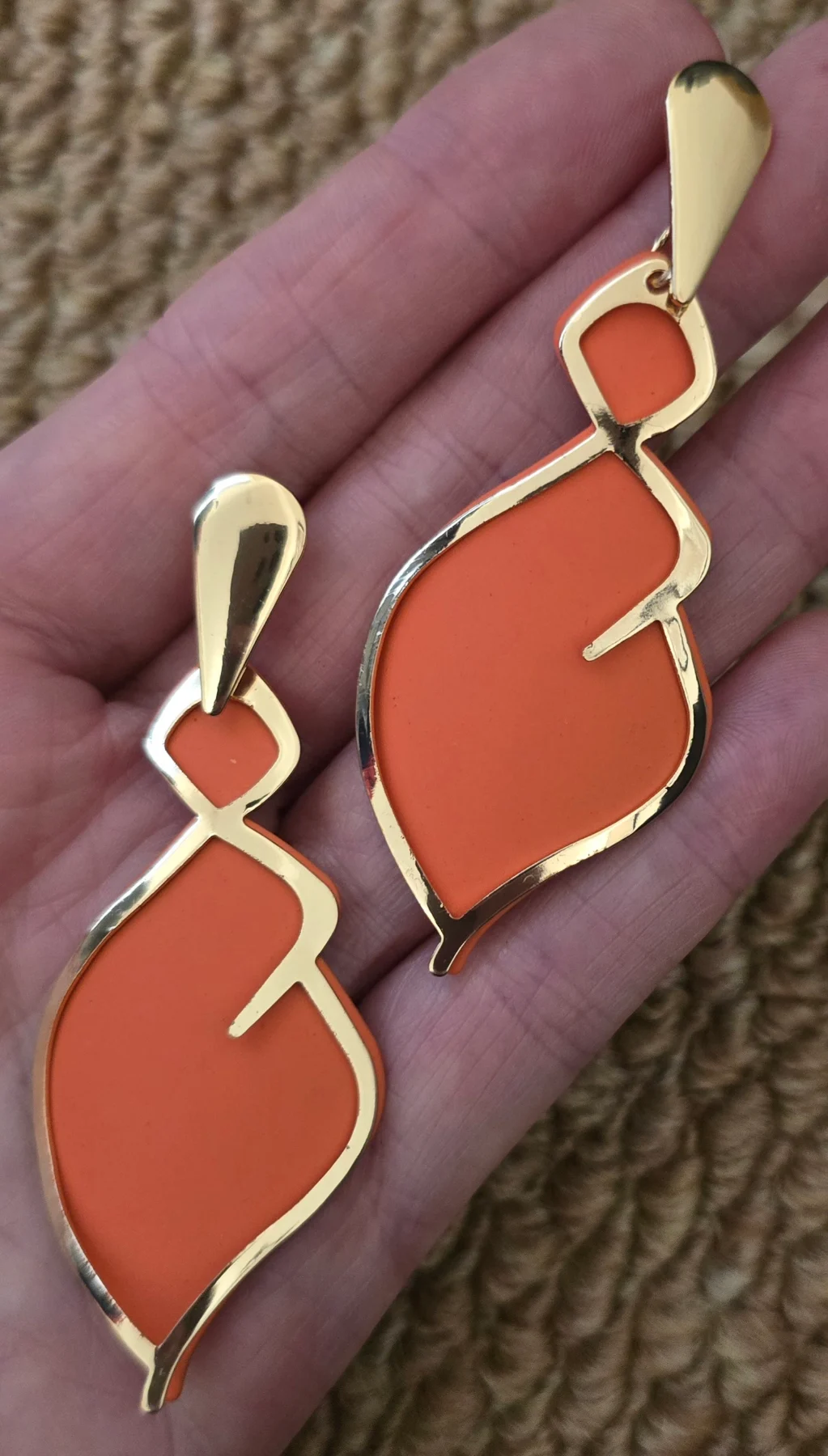 Orange & Gold Tone Earrings.