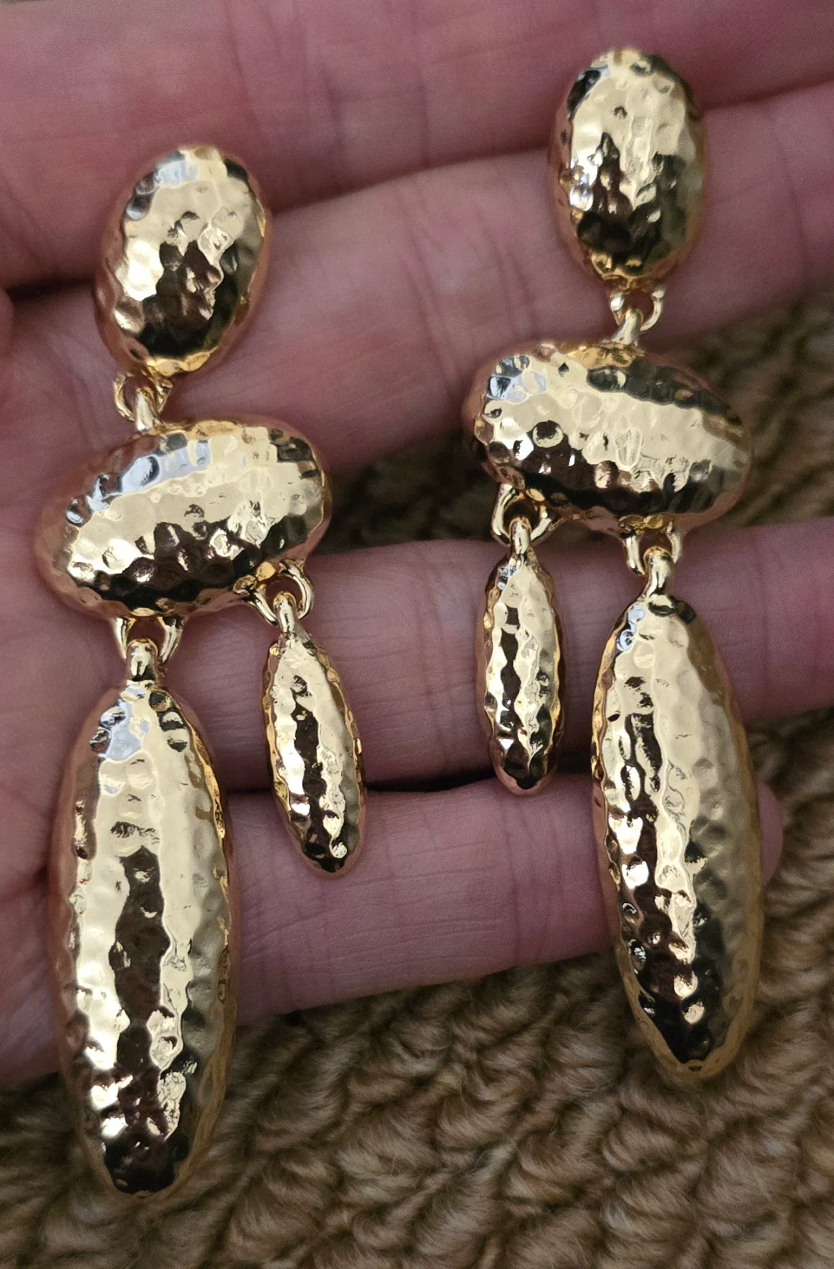 Stunning Gold Tone Hammered Effect Earrings.