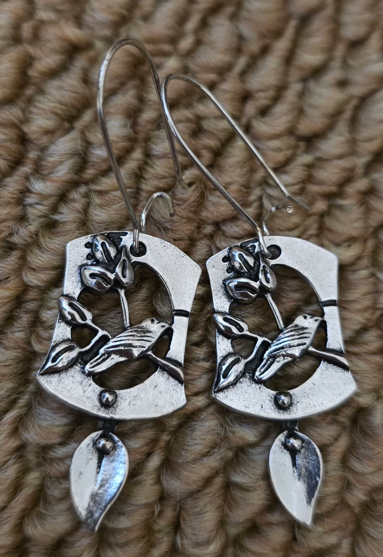 Silver Tone Bird Design Earrings.