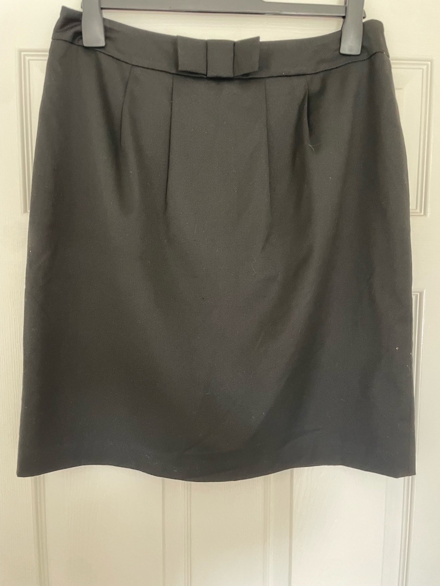 Laura Ashley Black Bow Detail Pencil Skirt UK 14 EU 40 School Sixth Form Office