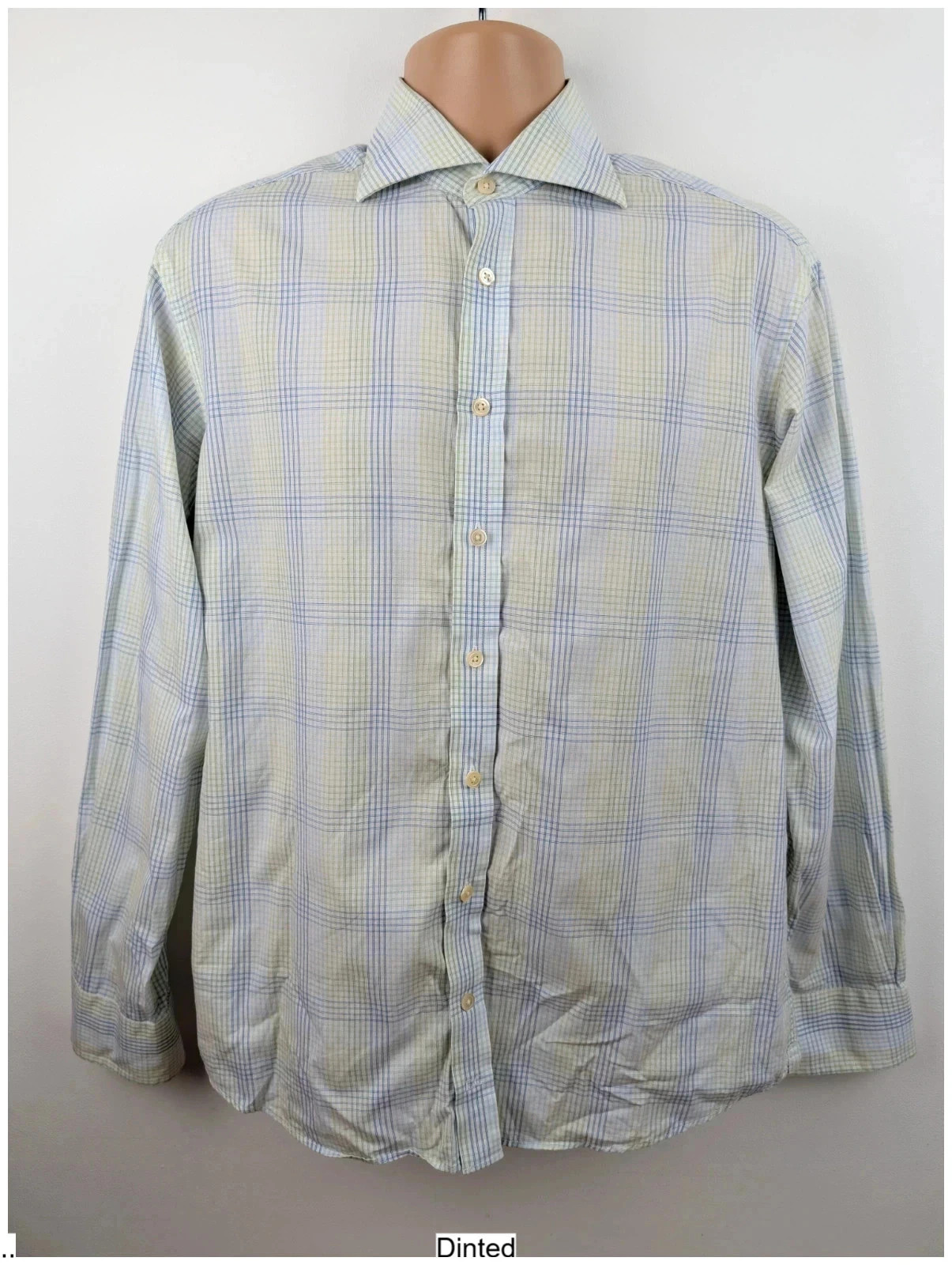 GANT Elliott Gant blue/yellow checked long sleeve single cuff shirt. Mens Medium. DN3141