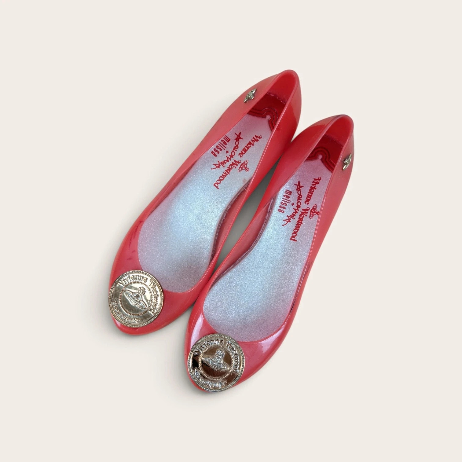 Vivienne Westwood Anglomania + Melissa Jelly flats in red. UK Size 6. DN4852