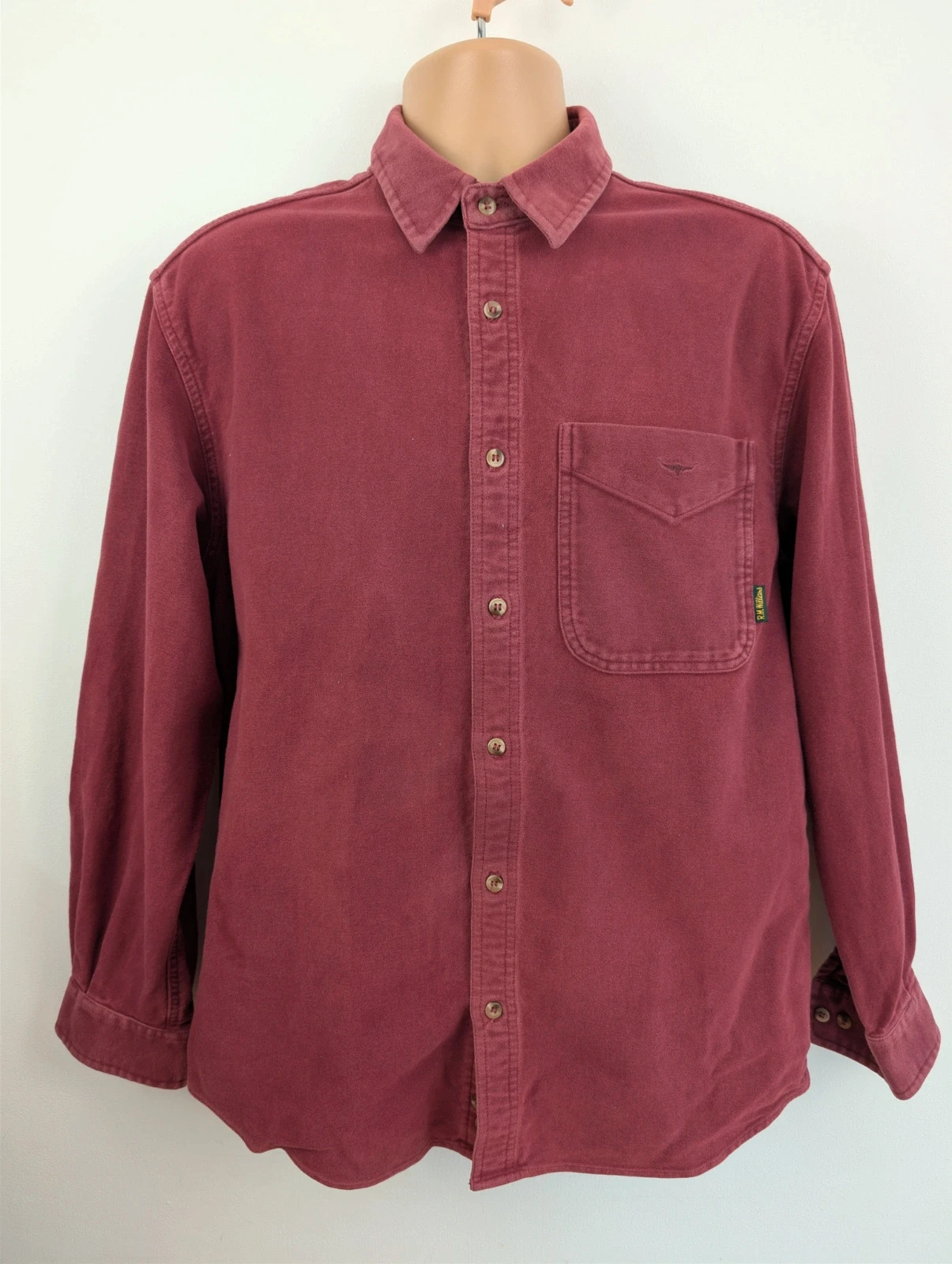 Men's R.M.Williams Flannel Shirt burgundy heavyweight vintage work shirt. Medium. DN4785