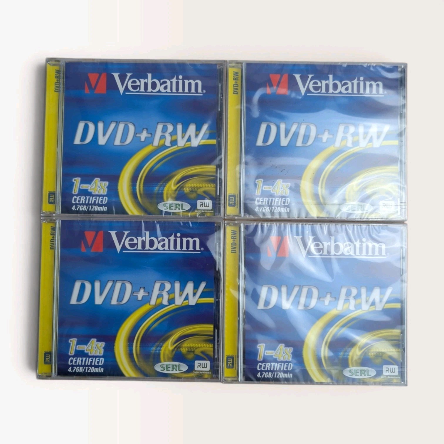 4 x Verbatim DVD+RW Discs 4.7GB 120mins New & Sealed