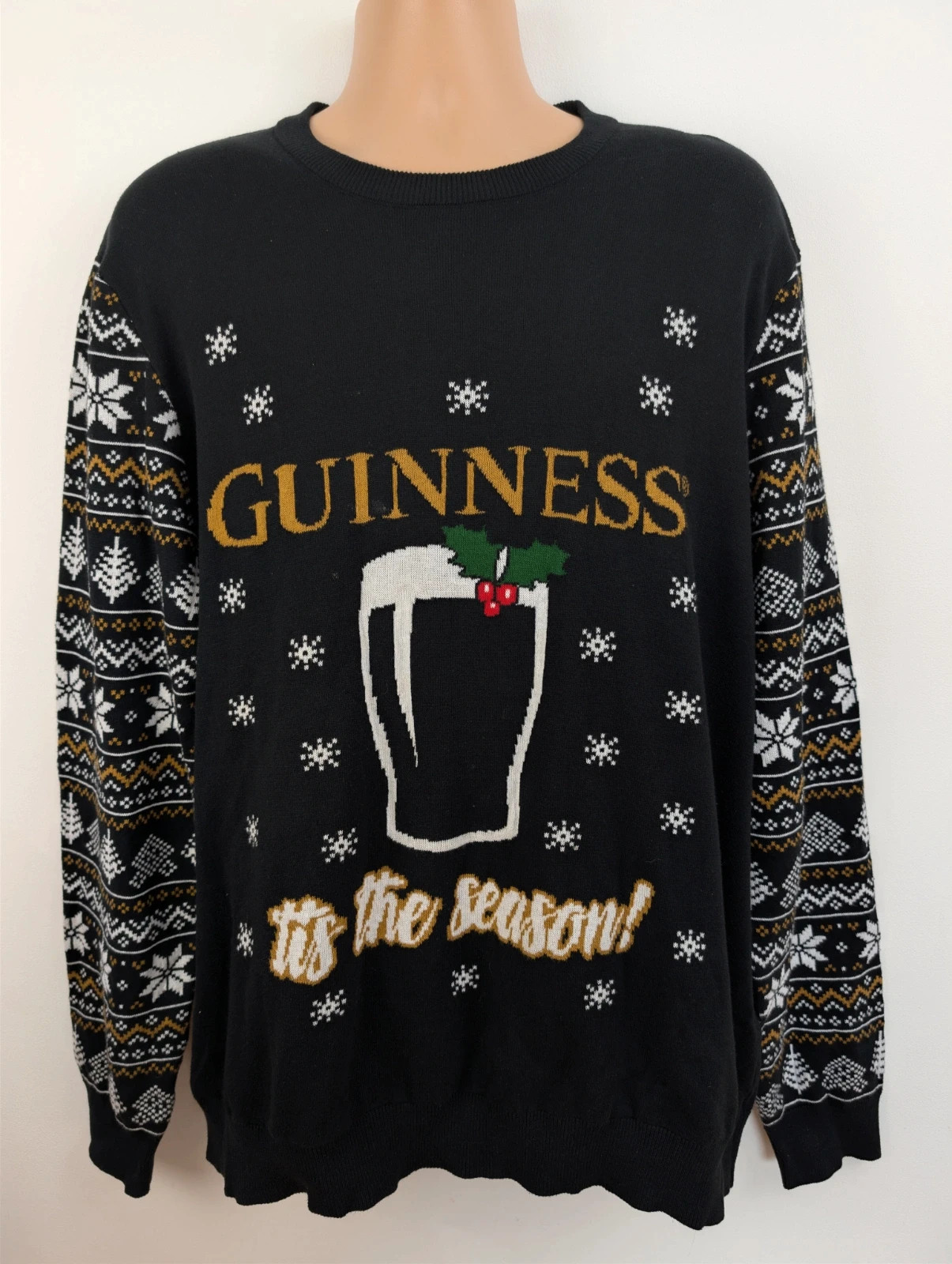 Men's Guinness Christmas Jumper black knitted crew neck. XXXL. DN5044