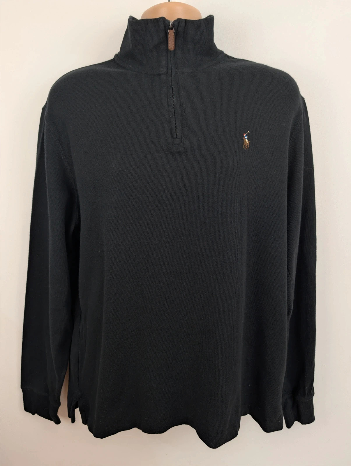 Men's Ralph Lauren Estate Rib black high neck knitted quarter zip. Large. DN5046