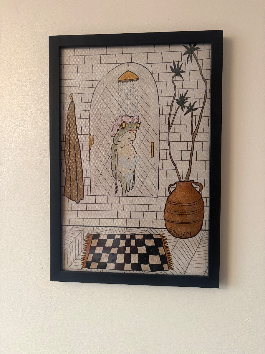 Frog in shower bathroom canvas print (unframed)