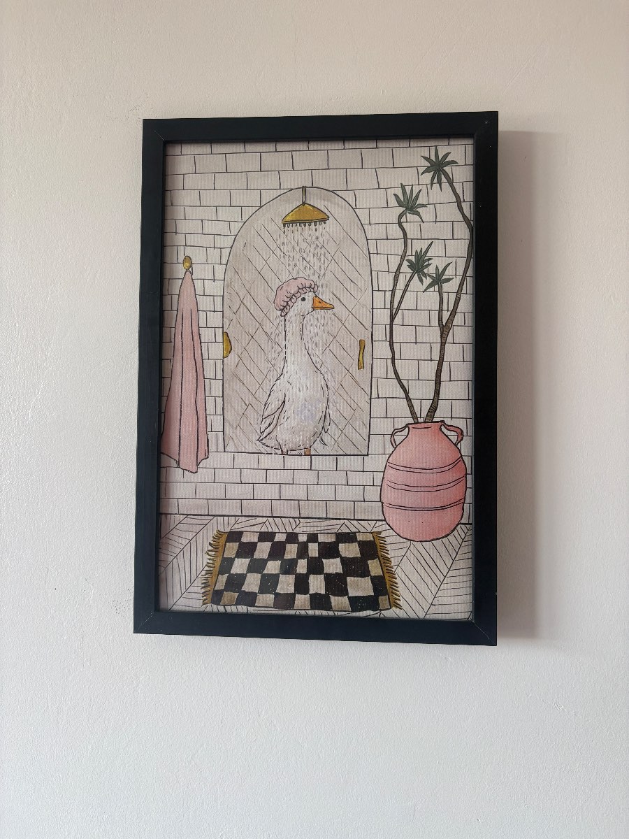 Duck in shower bathroom canvas print (unframed)