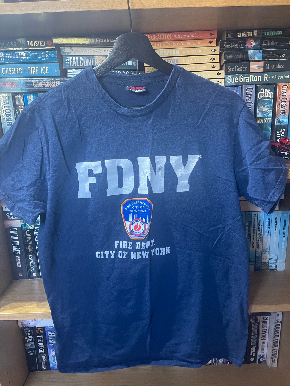 FDNY fire department blue Tshirt. Size L. Sizes listed below
