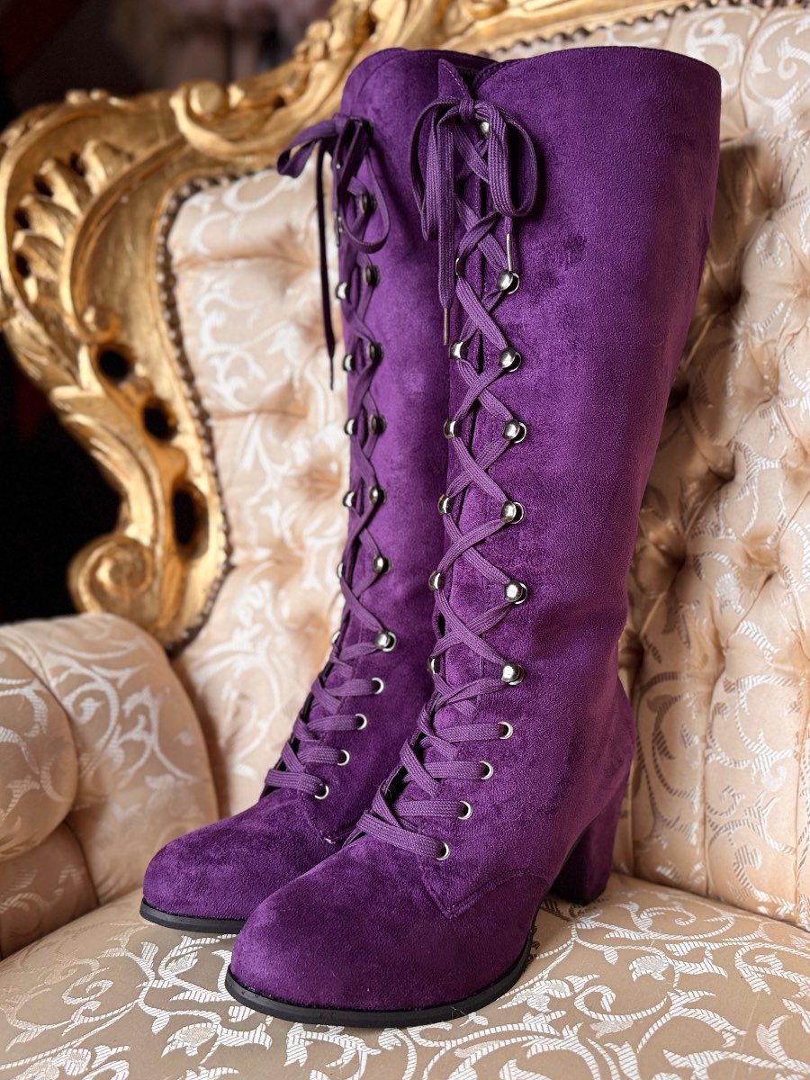 Whimsigoth Victoriana Purple Lace-Up Boots Size 6