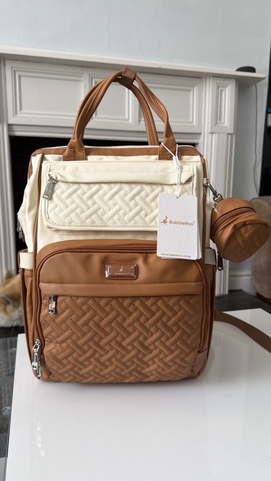 Baby changing backpack Caramel Cream .