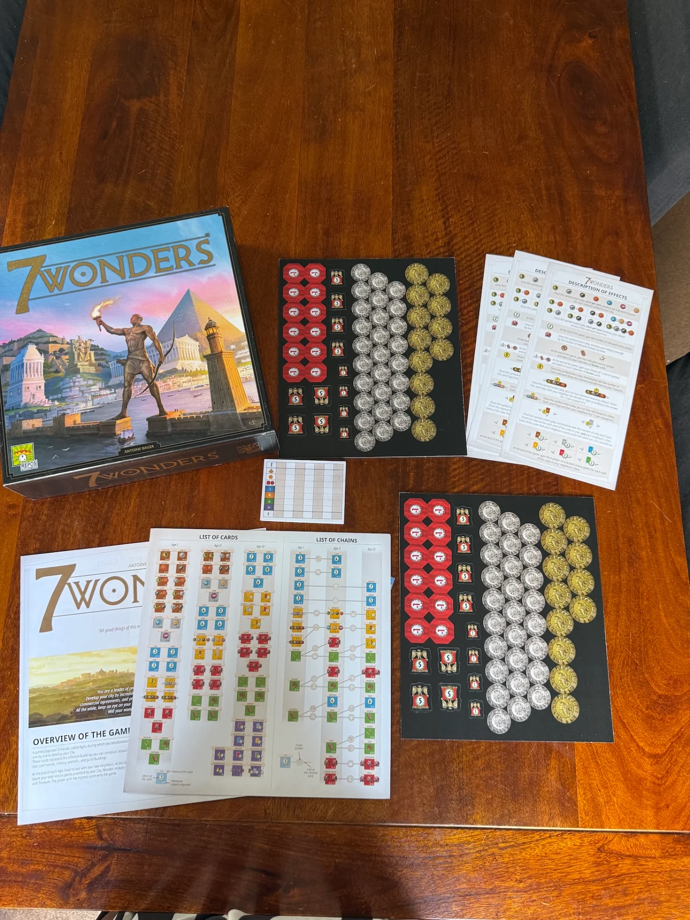 7 Wonders First Edition - Tokens, Coins, Instructions, Box *Incomplete*