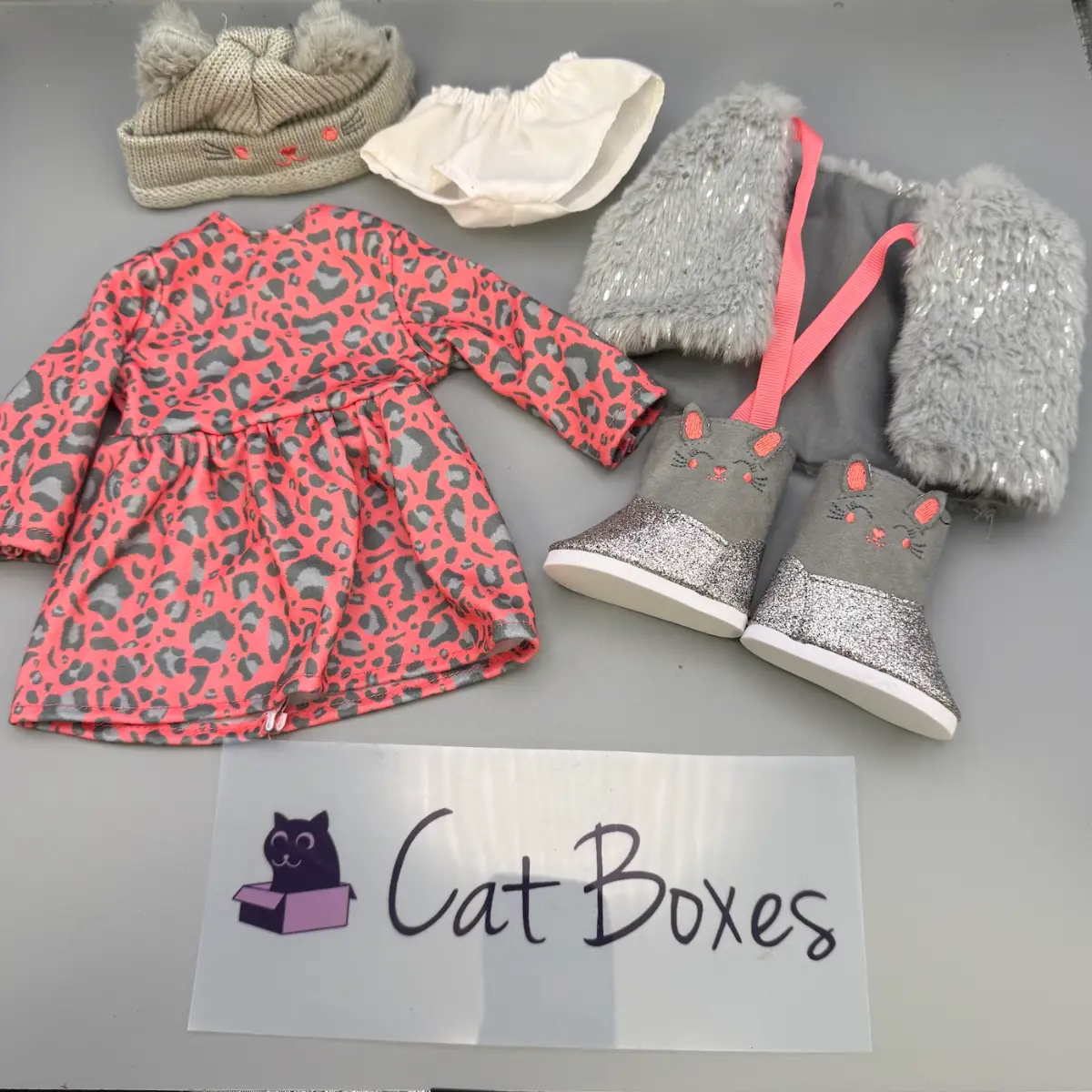 DesignaFriend 18 Inch Doll Outfit - Leopard Dress, Gilet, Hat & Boots