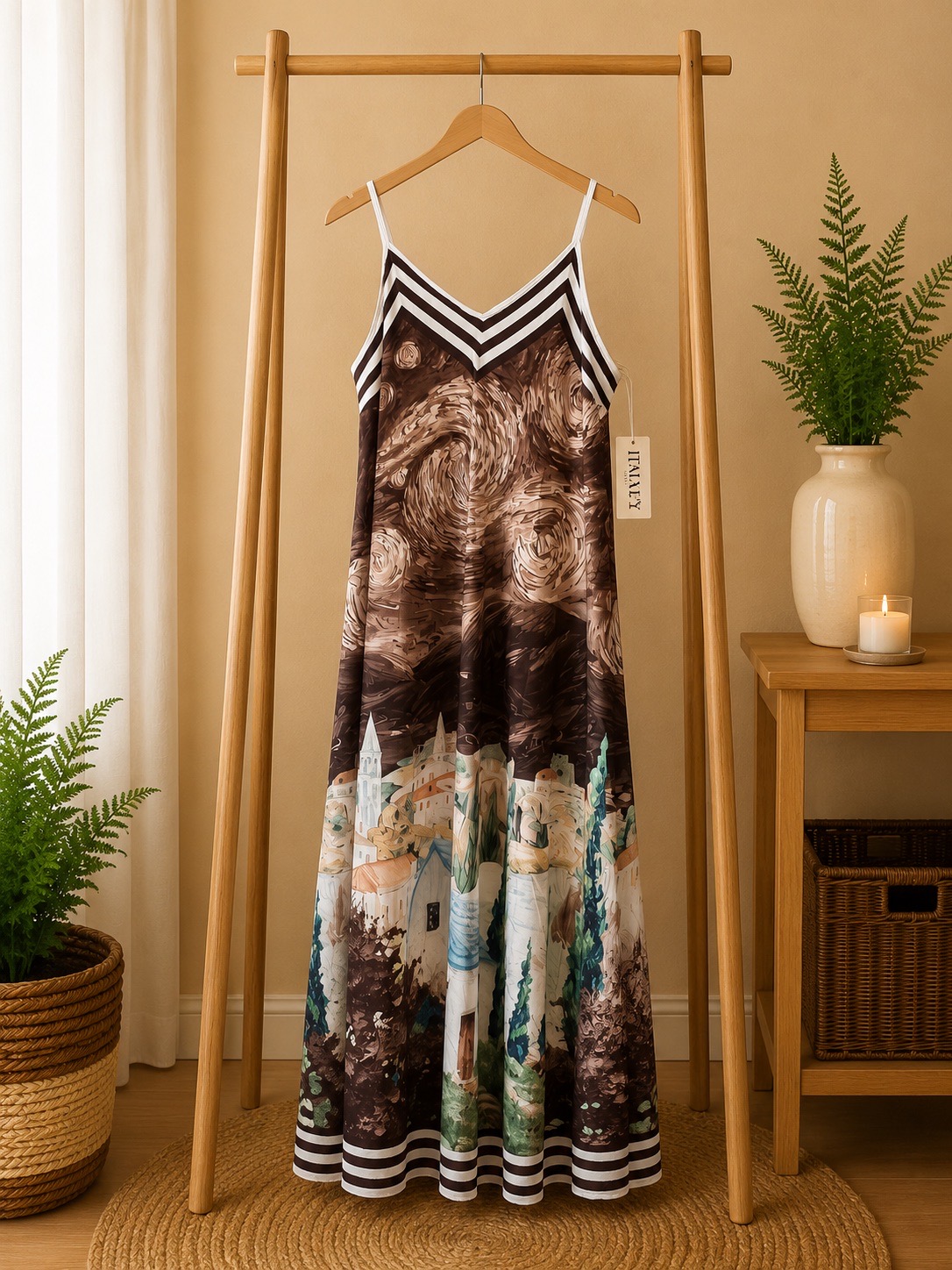 Stunning brown beige full length summer dress 12-16 Stunning colours