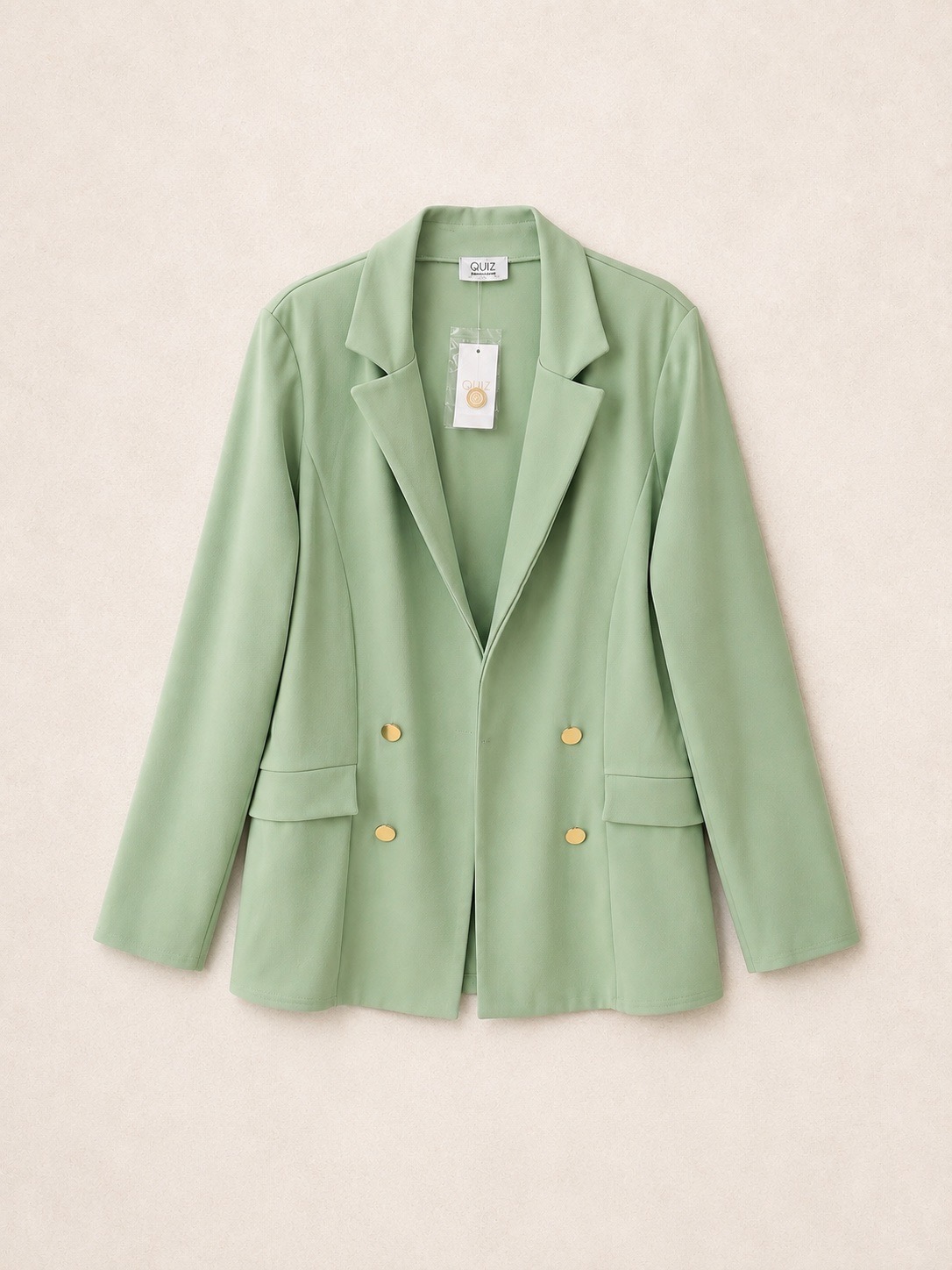 Lovely Quiz Sage green jacket/blazer with gold buttons in a size 16 - 18 brand-new with tags