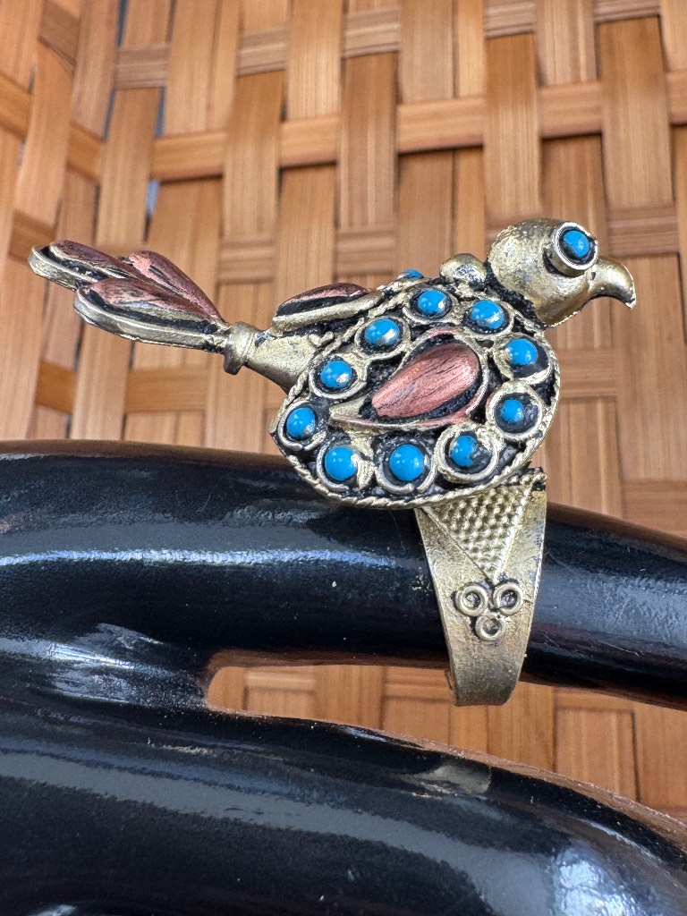 Vintage handmade beaded unique bird ring