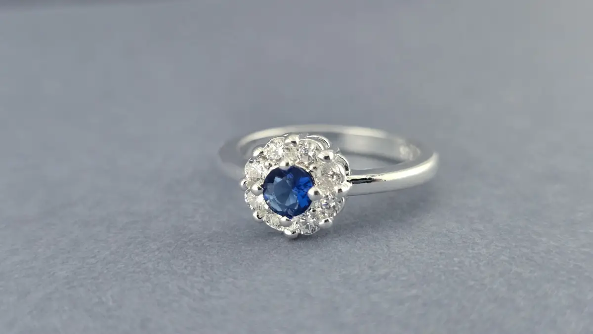 Sterling Silver 925 Blue Crystal Halo Cluster Ring Size O½ (56) Classic Prong Set