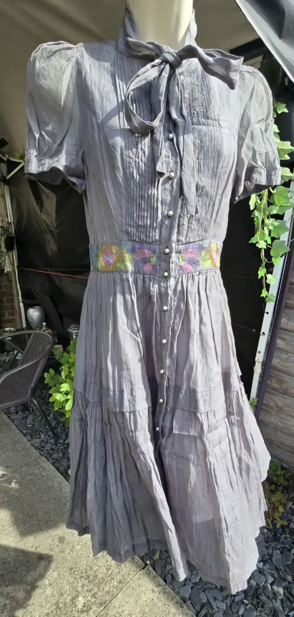 FairyFair grey ruffled boho-style midi-dress size 8-10